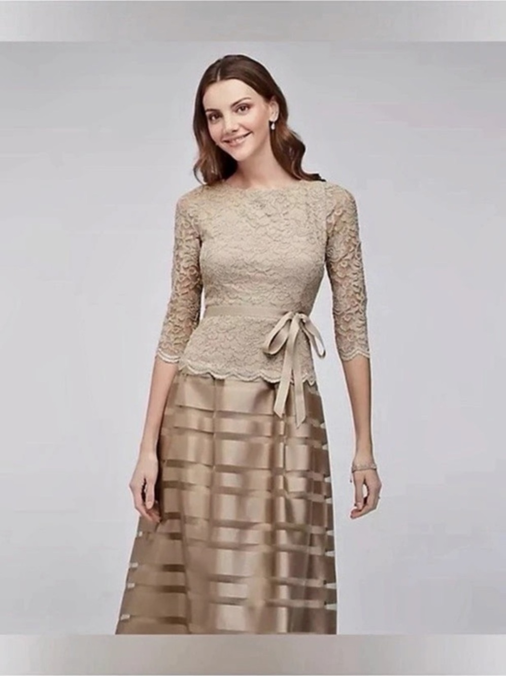 Alex Evenings Lace Bodice Striped satin organza floor length Size 18